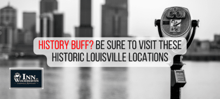 black and white photo of the Louisville skyline across the Ohio River with binoculars for public viewing.